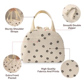 GODWOODS Corduroy Lunch Bag with Cotton Webbing Handles - 6.65L Thermal Insulated Food Tote, Leakproof Reusable Meal Prep Container for Office, Picnics & Travel (25x14x19cm) (Corduroy Blackclub)
