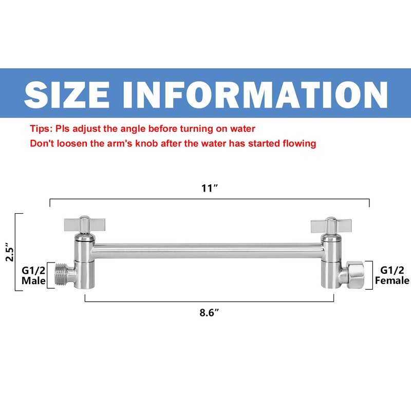 NearMoon Adjustable Shower Arm Universal Connection, Extension Arm, Adjust Angle