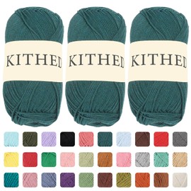 KITHED Cotton Chainette Yarn,10oz,3 Pack,Knitting Yarn for Beginners,Exquisite Yarn for Crocheting and Knitting Unique Color (06 Dark Green)