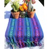 Del Mex Woven Rebozo Style Mexican Table Runner Scarf (Blue)