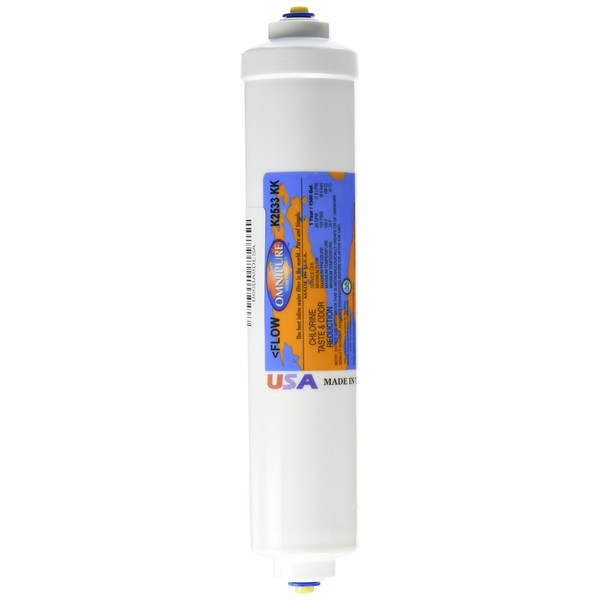 K2533 KK 2 by 10 inch granular activated carbon water filter with 3/8" female quick connect fittings for refrigerators, under sink and home system use.