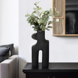 21" Black Vase - Abstract Black Decorative Vase - Ecomix and Cane Table Decor for Home or Office - Creative Gift Idea