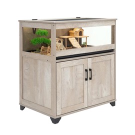 unipaws Hedgehog Cage with Storage Cabinet, Hamster Cage for Rat and Guinea Pigs, Clear Transparent PVC Visual Small Animal Cage with Tray, Hamster Enclosure, Grey