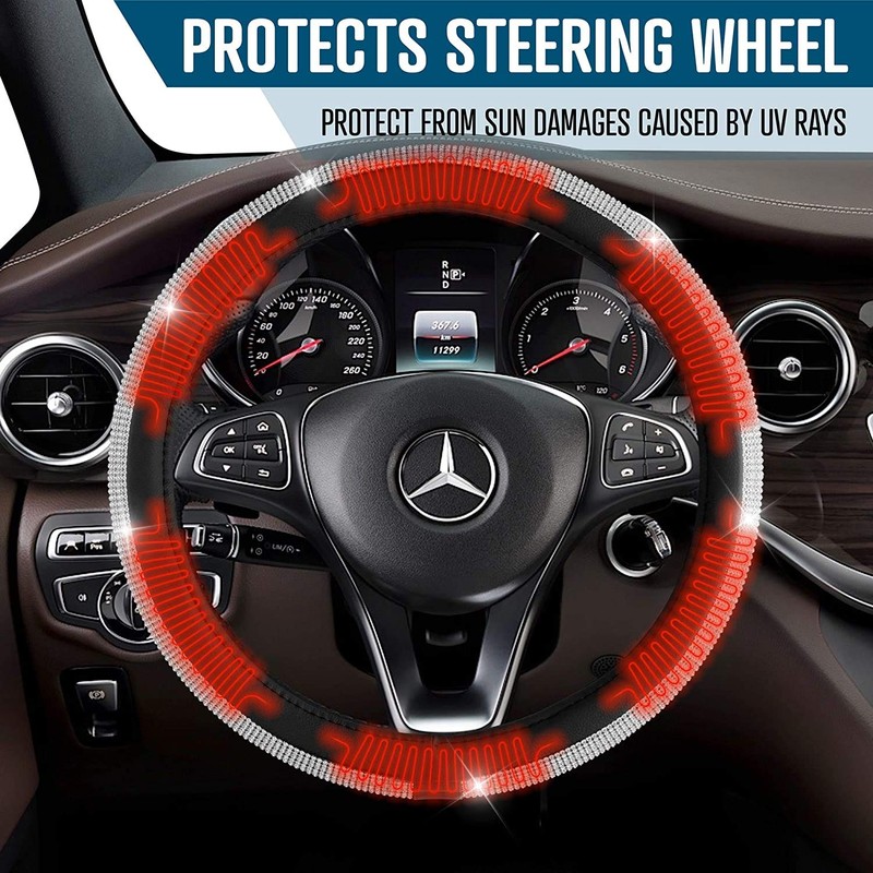 Zone Tech Car Steering Wheel Bling 12V Heated Cover -
