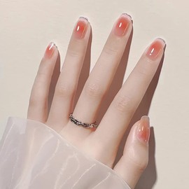 Wedity 24 PCS Short Nail Stickers Ice Translucent Yellow and Blue French Fake Nail Stickers Press on False Nails Daily Wear Artificial Nails False Nails (B)