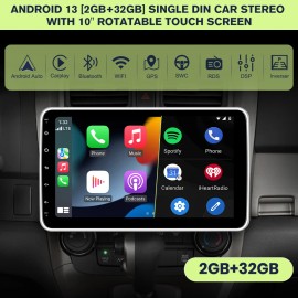 Junsun US Stock 1 DIN Car Stereo with 10" Rotatable Touch Screen for Universal with Camera CarPlay Android Auto GPS NavigationScreen Size: 10.1", ROM: WIFI + Carplay +Camera, RAM: 2GB+64GB