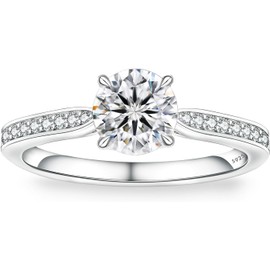 KRKC Moissanite Ring, Engagement Ring for Women, 1CT Lab Created Diamond D Color VVS1 Clarity, 925 Sterling Silver White Gold Wedding Rings, Promise Rings for Wedding, Anniversary and Bridal