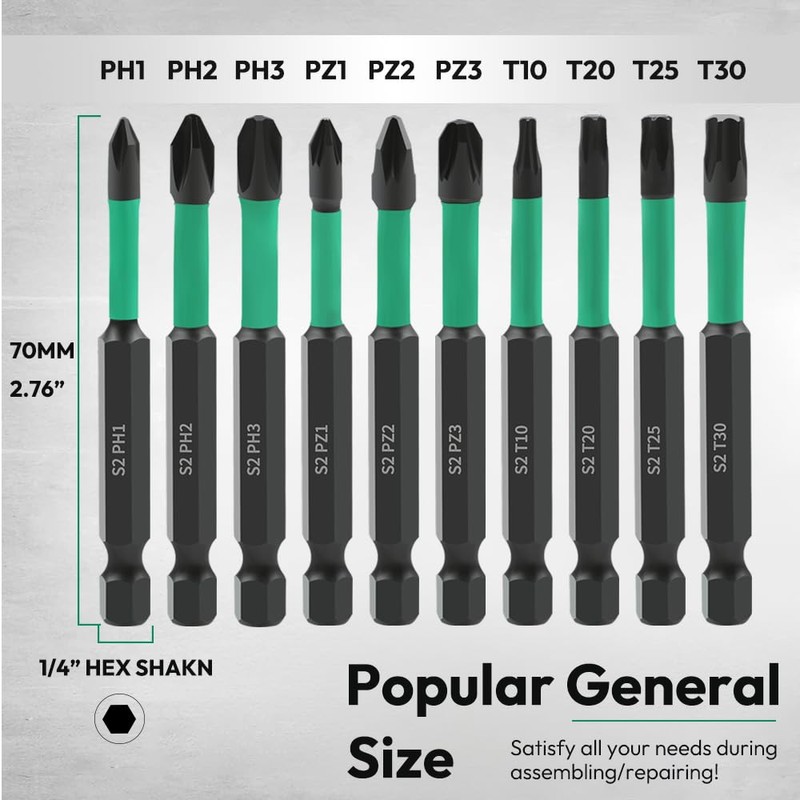 Saipor 10pcs 70mm Phillips PoziDriv Torx Screwdriver Bit Set, Magnetic