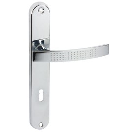 domino Door Handle 72 Handle Set BB Deadlock Set | Long Plate Set | Door Handle for Room Door, Office Door, Cellar Door & Interior Door | L-Shape | Door Handle Set Made of Aluminium | Chrome | ALMA