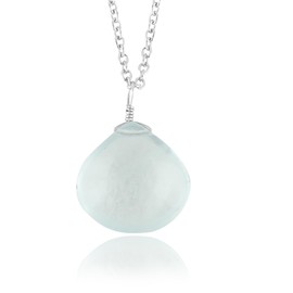 CRYSTALIS Natural Aquamarine Gemstone Pendant Necklace, High Grade Polished Onion Crystal, Chakra Healing Cabochon, Gift Giving Women Jewelry, Dainty 925 Sterling Silver Chain 18 inch