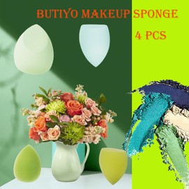 Makeup Sponge set BUTIYO Make up for Face Makeup,Foundation Powder Cream for Flawless Makeup,4 pcs colorful Cosmetic Sponges in 1 Storage Package (green) FB017