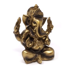 TEMPELWELT Decorative Figure Ganesha Four Arms Sitting 11 cm Polystone Antique Gold Hindu God Buddha India Asia Elephant God Ganesh