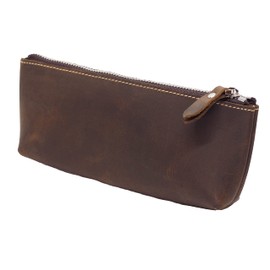BAWAKO Pencil Case Made of High-Quality Leather - Beautiful Handmade Case with Zip - Elegant Pencil Case for Adults and Students, Cosmetic Bag, Makeup Bag, brown, Elegant, classic