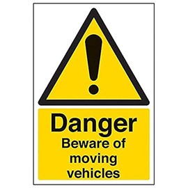 V Safety Danger Beware Of Moving Vehicles Warning Sign - 200mm x 300mm - 2mm Rigid Plastic