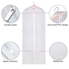 Cwmniily Garment Bags, 2 Pack, 24" x 63" (60 x 160 cm) Long Dress Cover, dress bag, Dustproof Waterproof with Zipper for Wedding Dresses, Evening Gowns