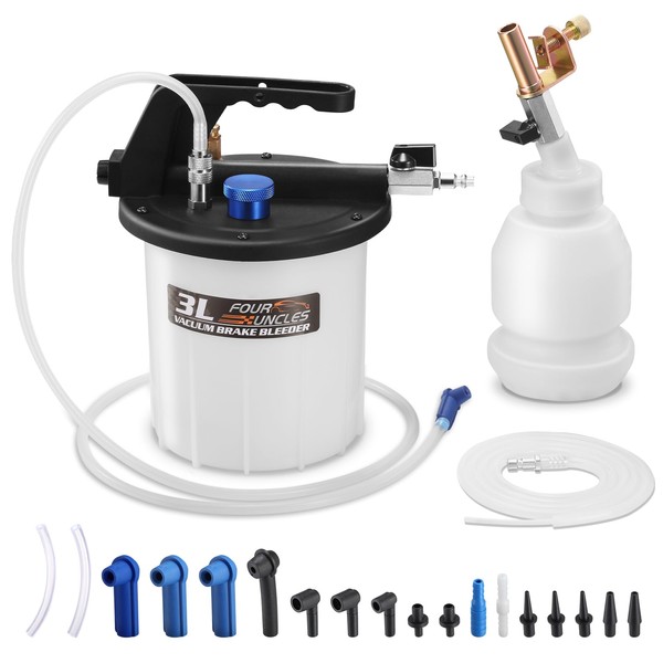FOUR UNCLES 3L Brake Bleeder Kit Pneumatic Vacuum Brake Fluid Bleeder Extractor Pump with 1L Refilling Bottle and Adapters