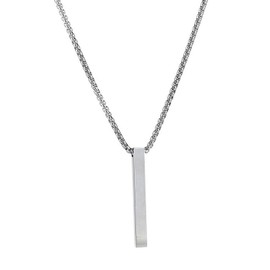 Bar Pendant Necklace Men Cool Stainless Steel Box Chain Pendant Matching Necklace for Men Couple Cuboid Stick Pendant Birthday Jewelry Gift-Silver