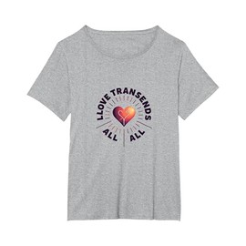 One Love: Love Transcends All Inspirational Heart Art T-Shirt, Women's Plus, Heather Grey