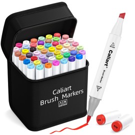 Caliart Alcohol Brush Markers, 51 Colors Dual Tip Artist Brush & Chisel Tip Sketch Art Markers, Aesthetic Cute Preppy Stuff School Supplies, Pens for Lettering Cards Drawing Mothers Day Gift for Mom