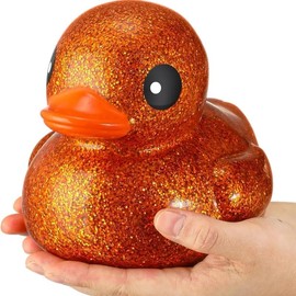 Glitter Rubber Duck - Large Squeaking Decorative Duck for Stress Relief and Home Decor with Unique Glitter Design with Company Logo! (Reference in 2nd image) - Color: Orange