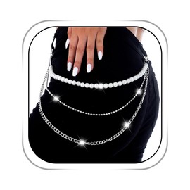 Abien Pearl Pants Chain Hip Hop Jeans Chain Layered Belt Chain Punk Trouser Chain Body Accessories for Women Men(pearl-1)
