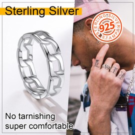 Sterling Silver Chain Ring Size 8 Thumb Rings for Women Men Ring Chain