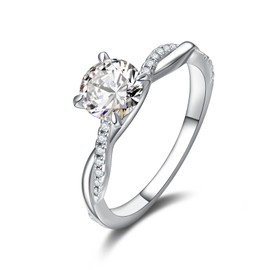 CACESTONE 1ct Moissanite Engagement Ring for Women, 6.5MM Main Stone, D Color VVS1 Emerald Cut Moissanite Wedding Promise Proposal Ring for Women Wife Anniversary Bridal Gift, Size 6