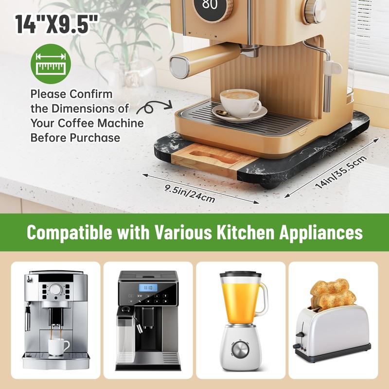 NiHome Appliance Sliding Tray for Coffee Maker, 14"x9.5" Acacia Wood