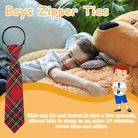 Mantieqingway Boys Tie, Pre-tied Adjustable Kids Plaid Neckties Toddler Ties for Graduation Uniforms Party Casual(Age 5-12) (Red and Black)