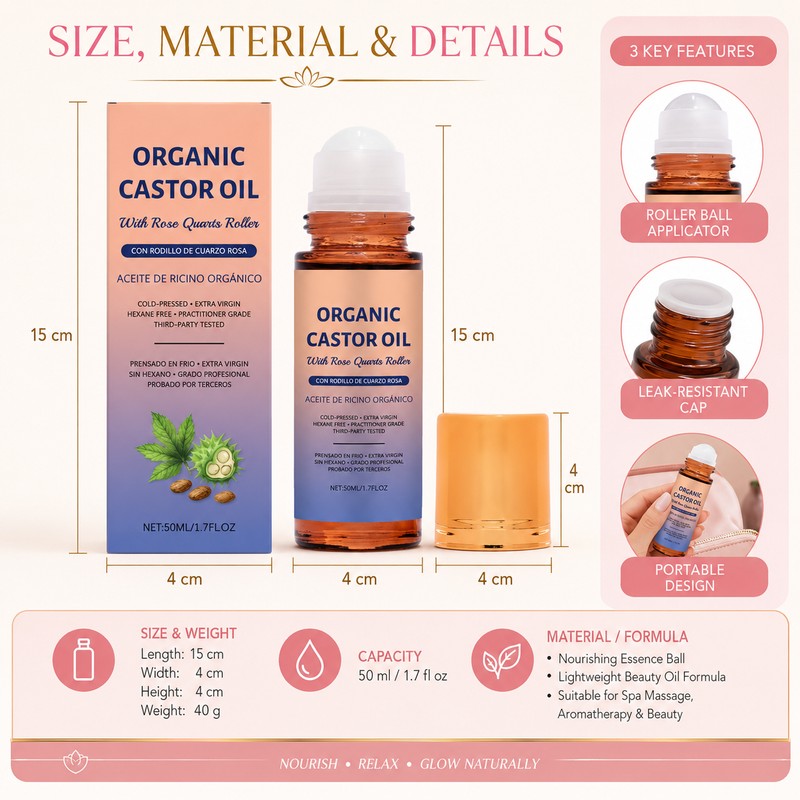 Castor Oil Roll-On Serum for Skin & Hair Care –