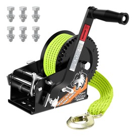 Truqual 2500LB Boat Trailer Winch, Heavy-Duty Trailer Winch with 23-ft Green Strap. Features 2-Speed Ratchet 4:1/8:1, Ideal for Loading Boats, Trucks, Jet Skis, RVs & ATVs