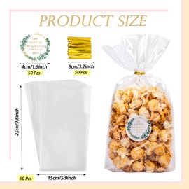 50 Sets He Popped the Question Popcorn Bags Engagement Party Favors She Said Yes Sticker with Cellophane Treat Bags Engagement Party Bridal Shower Wedding Goody Snack Treat Bags Grease Resistant