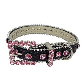 Axesoria Luxury Crystal Leather Dog Collar Black Pink M
