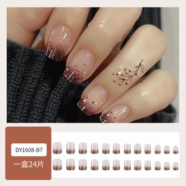 24Pcs Red French Tip Press on Nails Short Square Fake Nails Red Glitter Coffin Nails Glue on Nails Fall Designs Full Cover Artificial Acrylic False Nails for Women Reusable Manicure Tips Decorations