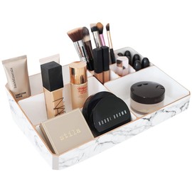 NIKITA Marble Make Up Organiser - Makeup Organiser Storage - Creams Organiser - Skincare or Toiletries Organiser for Bedroom - Acrylic Beauty Storage Organizer - Cosmetic Organisers (Rose Gold)