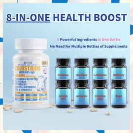Bovine Colostrum Supplement - Colostrum 1,000mg per Serving Contain 40% IgG Immunoglobulins, 8-in-One Formula for Overall Health-Enhancing | Vegan, Non-GMO | 60 Capsules