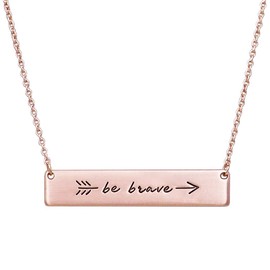 Rosemarie & Jubalee Women's Rose Gold Arrow Design Inspirational Inscription Be Brave Bar Pendant Necklace, Metal
