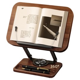 Book Stand for Reading, Book Holder with Storage, Cookbook Stand for Recipe, Adjustable 360° Rotating Book Holders Hands Free, Book Page Holder for Book Lover Essential, Teacher Appreciation Gifts