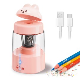 ZMOL Colored Pencil Sharpener for Kids Gift, Rechargeable Electric Pencil Sharpener, Auto Stop, Pencil Sharpeners for Battery Powered Cute No.2/Colored Pencils (6-8mm), Classroom/Office/Home (Pink)