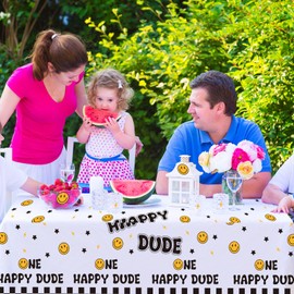Newwiee One Happy Dude Birthday Party Tablecloths 51 x 108 inch One Happy Dude Table Cover Yellow Smile Face Plastic Table Cloths One Happy Dude Party Decor 1st Birthday Baby Shower Supplies (3 Pcs)