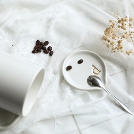 COLLECTIVE HOME - Ceramic Coffee Spoon Rest, Monogram Ceramic Spoon Holder, 3.8 Inches Coffee Spoon Holder, Mini Teaspoon Rest, Small Spoon Holder for Stove Coffee Bar (d)