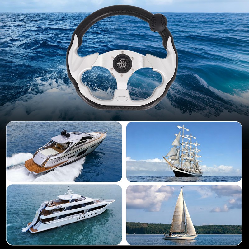 Boat Steering Wheel 3-Spoke D Shape with Steering Wheel Knob-Sliver