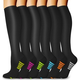 BLONGW Compression Socks for Men Women, 6 Pairs Knee Stockings, Support Stockings, Compression Socks for Sports, Flight, Running, Travel, Cycling