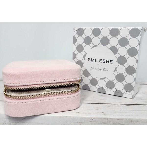 Smileshe Travel Jewelry Box Pink with Gold Zipper and Organizational