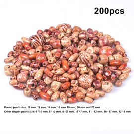 AvoDovA 200Pcs Printed Wooden Beads, Various Shapes Natural Printed Wooden Beads with Hole Mixed Shapes and Sizes Loose Spacer Beads for Jewelry Making Bracelet Necklace Hair Craft DIY