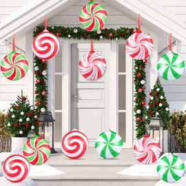 Liliful 12 Pcs Inflatable Christmas Candy Ornaments Christmas Hanging Large Candy Ornaments Plastic Double Sided Candy Christmas Decor for Indoor Outdoor House Yard Xmas Holiday Party Porch Decoration