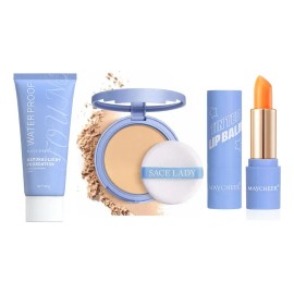 C 3x/set Polvo Mate Base De Crema Bb Bálsamo Labial
