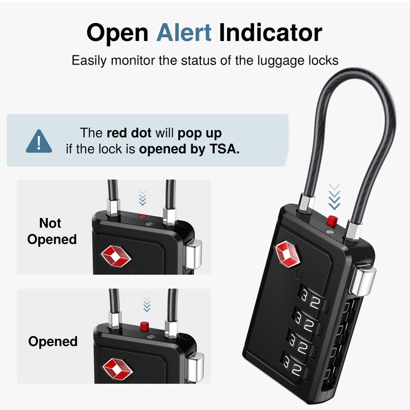 Puroma TSA Approved Luggage Travel Locks with Open Alert Indicator,