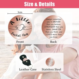 Pocket Hug Token, Stainless Double Sided Encouragement Pocket Hug Token Gift with PU Leather Keychain, Inspirational Long Distance Relationship Keepsake for Family, Friends, Lovers