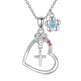 AOBOCO Cross Necklace Birthstone Jewelry Baptism First Communion Confirmation Gifts Necklace for women-4